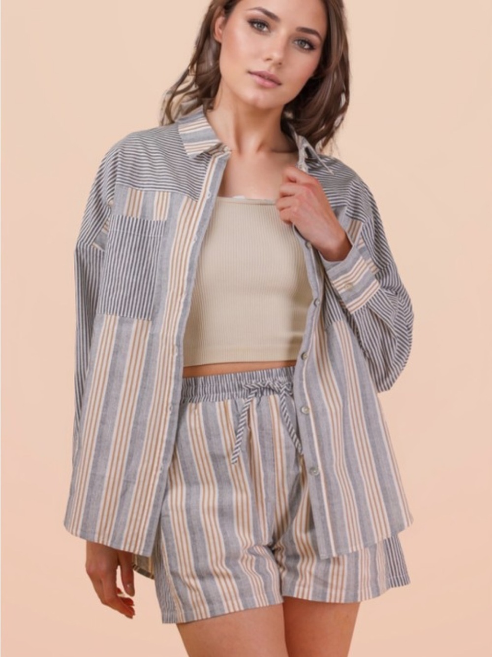Stripe Woven Shirt & Short Set